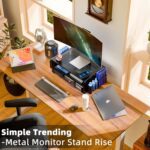 Simple Trending 2 Tier Metal Monitor Stand Monitor riser and Computer Desk Organizer with Drawer and Pen Holder for Laptop, Computer, iMac, Black - Image 3
