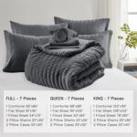SunStyle Home Full/Queen Comforter Sets 7 Pieces, Seersucker Bed in a Bag Lightweight Bedding Sets, All Season Comforters with Flat Sheet, Fitted Sheet, Pillowcase and Pillow Sham, Dark Grey - Image 7