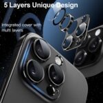 for iPhone 16 Pro/iPhone 16 Pro Max Camera Lens Protector, [Military Grade Shatterproof] [Strong Adsorption] Metal Aluminum Alloy Tempered Glass Screen Protector(Black Titanium) - Image 5