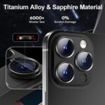 for iPhone 16 Pro/iPhone 16 Pro Max Camera Lens Protector, [Military Grade Shatterproof] [Strong Adsorption] Metal Aluminum Alloy Tempered Glass Screen Protector(Black Titanium) - Image 7