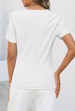 MEROKEETY Women's Summer Short Sleeve V Neck T Shirts Casual Ribbed Button Henley Knit Tops Blouse - Image 3
