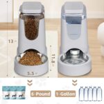 HWONMTE Portable Automatic Cat Feeder and Water Dispenser with Stainless Steel Bowl Dog Gravity Food Feeder and Waterer for Small Medium Pets Puppy Kitten 1 Gallon x 2 (Silver Gray) - Image 3