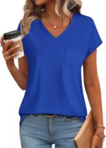 SAMPEEL Womens T Shirts V Neck Cap Short Sleeve Summer Tops Trendy 2025 Loose Casual Tshirts with Pocket - Image 3