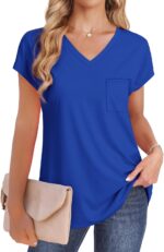 SAMPEEL Womens T Shirts V Neck Cap Short Sleeve Summer Tops Trendy 2025 Loose Casual Tshirts with Pocket - Image 4