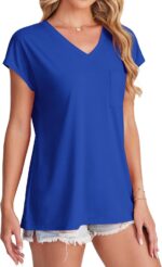 SAMPEEL Womens T Shirts V Neck Cap Short Sleeve Summer Tops Trendy 2025 Loose Casual Tshirts with Pocket - Image 5