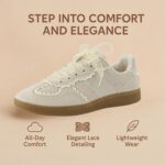 CUSHIONAIRE Belinda Women’s Lace Detail Casual Sneakers – Elegant Ribbon Lace-Up Shoes with Memory Foam - Image 9