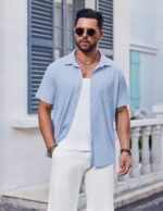 COOFANDY Men's Short Sleeve Button Down Shirt Casual Summer Beach Shirts Waffle Knit Shirt Wrinkle Free Untucked Shirt - Image 3