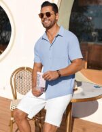 COOFANDY Men's Short Sleeve Button Down Shirt Casual Summer Beach Shirts Waffle Knit Shirt Wrinkle Free Untucked Shirt - Image 4
