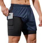 SILKWORLD 2-3 Pack Men's 2 in 1 Running Shorts Quick Dry Athletic Grym Workout Compression Shorts with Zipper Pockets - Image 3