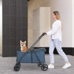 20% Larger Capacity Dog Stroller, Wedyvko Pet Strolling for Medium Dogs w/Dog Poop Bags & Dispenser, Storage Pouch, Zipperless, Entry in/Out Easy, Cat Stroller Universal (Navy Bule) - Image 3