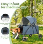 20% Larger Capacity Dog Stroller, Wedyvko Pet Strolling for Medium Dogs w/Dog Poop Bags & Dispenser, Storage Pouch, Zipperless, Entry in/Out Easy, Cat Stroller Universal (Navy Bule) - Image 5