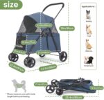 20% Larger Capacity Dog Stroller, Wedyvko Pet Strolling for Medium Dogs w/Dog Poop Bags & Dispenser, Storage Pouch, Zipperless, Entry in/Out Easy, Cat Stroller Universal (Navy Bule) - Image 7