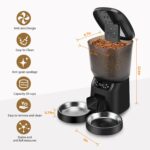 Automatic Cat Feeders for Two Cats, 5L/20 Cups Double Automatic Cat Food Dispenser with 2 Stainless Bowls, Timer Setting 20 Portions 6 Meals Per Day, 10s Meal Call, Pet Feeder for Dog (Black) - Image 3