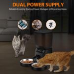 Automatic Cat Feeders for Two Cats, 5L/20 Cups Double Automatic Cat Food Dispenser with 2 Stainless Bowls, Timer Setting 20 Portions 6 Meals Per Day, 10s Meal Call, Pet Feeder for Dog (Black) - Image 7