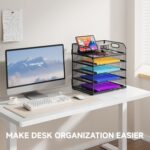 5 Tier Paper Organizer with Handle, Metal Mesh Desk Organizer File Folder Paper Letter Tray Desktop Document Sorter for Classroom, School, Office Accessories Organization and Storage - Black - Image 3