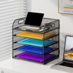 5 Tier Paper Organizer with Handle, Metal Mesh Desk Organizer File Folder Paper Letter Tray Desktop Document Sorter for Classroom, School, Office Accessories Organization and Storage - Black - Image 6