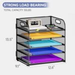 5 Tier Paper Organizer with Handle, Metal Mesh Desk Organizer File Folder Paper Letter Tray Desktop Document Sorter for Classroom, School, Office Accessories Organization and Storage - Black - Image 7