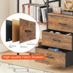 Triple Bookshelf with 3 Fabric Drawers, 4-Tier Book Shelf and 10 Display Shelves, Industrial Large Bookcase for Home & Office, Rustic Brown, 47'' Wide - Image 5
