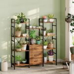 Triple Bookshelf with 3 Fabric Drawers, 4-Tier Book Shelf and 10 Display Shelves, Industrial Large Bookcase for Home & Office, Rustic Brown, 47'' Wide - Image 10