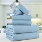 CASA COPENHAGEN Popcorn 6 Pieces Towel Set- Dusty Blue, 600 GSM 2 Bath Towel 2 Hand Towel 2 Washcloth, Designed in Denmark Made of Soft Egyptian Cotton for Bathroom, Kitchen & Shower - Image 3