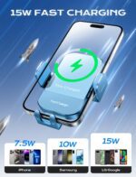CHGeek Wireless Car Charger, 15W Fast Charging Auto Clamping Car Charger Phone Mount Phone Holder fit for iPhone 15 14 13 12 11 Pro Max Xs, Samsung Galaxy S25 Ultra S24 S23 S22, S21, S20, Cyan - Image 4