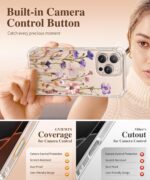 GVIEWIN for iPhone 16 Pro Max Case with Screen Protector & Camera Lens Protector, [Military Grade Protection] Clear Shockproof Slim Floral Phone Cover for Women Girls 6.9" (Zinnia/Purple) - Image 6