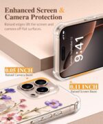 GVIEWIN for iPhone 16 Pro Max Case with Screen Protector & Camera Lens Protector, [Military Grade Protection] Clear Shockproof Slim Floral Phone Cover for Women Girls 6.9" (Zinnia/Purple) - Image 8