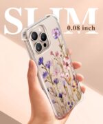 GVIEWIN for iPhone 16 Pro Max Case with Screen Protector & Camera Lens Protector, [Military Grade Protection] Clear Shockproof Slim Floral Phone Cover for Women Girls 6.9" (Zinnia/Purple) - Image 9