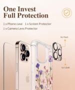 GVIEWIN for iPhone 16 Pro Max Case with Screen Protector & Camera Lens Protector, [Military Grade Protection] Clear Shockproof Slim Floral Phone Cover for Women Girls 6.9" (Zinnia/Purple) - Image 10