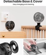 Stroller Fan, 4000mAh Portable Battery Operated Smal Clip on Fan, 4 Speed Rechargeable Mini Personal Cooling, Travel for Baby Car Seat Crib(Black) - Image 5