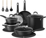 18 Pcs Pots and Pans Set Non Stick with 12-Quart Stock Pot, Nonstick Kitchen Cookware Sets with Utensils, Large Capacity Ceramic Cookware Set, PTFE/PFAS/PFOA Free, Black - Image 2