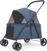 20% Larger Capacity Dog Stroller, Wedyvko Pet Strolling for Medium Dogs w/Dog Poop Bags & Dispenser, Storage Pouch, Zipperless, Entry in/Out Easy, Cat Stroller Universal (Navy Bule) - Image 2