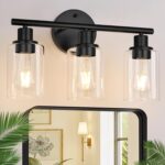 3-Light Bathroom Light Fixtures, Black Modern Vanity Lights with Clear Glass Shade, Bathroom Wall Lamp for Mirror Kitchen Living Room Hallway Cabinet Porch - Image 2