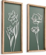 3D Floral Green Wall Art (Set of 2) Lightweight, Wooden Ready-to-Hang Boho Framed Wall Art for Bathroom, Bedroom, Living Room or Office – Premium Sage Green Farmhouse Decor – Gift-Boxed - Image 2