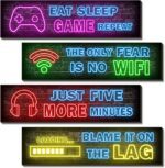 4 Pcs Printed Neon Gaming Posters, Teen Boys Room Decorations, gamer wall art Decor for bedroom Wooden - Image 2