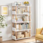 5-Tier Wooden Open Bookcase - Modern Display Bookshelf with Side Panels and Solid Wood Frame for Home and Office, Shelf Unit in Warm White - Image 2
