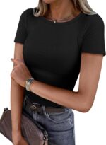 ANRABESS Women Short Sleeve Crewneck Ribbed Knit Slim Fitted Shirts Summer Tops Basic Tee T-Shirt Casual Spring 2025 Clothes - Image 2