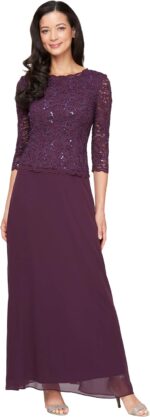 Alex Evenings Women's 3/4 Sleeve Stretch Lace Bodice One Piece Mother of The Bride Dress (Petite and Regular Sizes) - Image 2