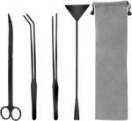 Aquarium Aquascape Tools Kit, 4 in 1 Anti-Rust Aquatic Plant Aquascaping Tool Stainless Steel Black Tweezers Scissors Spatula for Aquarium Tank Clean Fish Tank Aquascape Tools Sets (Black) - Image 2