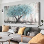 Arjun Tree Wall Art Teal Blue Nature Tree of Life Abstract Canvas Painting Textured Picture, Modern Large Panoramic Landscape Artwork Framed for Living Room Bedroom Bathroom Office Home Decor 40"x20" - Image 2
