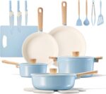 CAROTE 24pcs Ceramic Cookware Set, Pots and Pans Non Stick Kitchen Cookware Sets, Pots and Pans Set Cooking Set with Knife Set & Oven Mitts - Image 2
