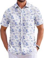 COOFANDY Mens Hawaiian Shirts Short Sleeve Tropical Button Down Shirts Floral Summer Beach Shirt - Image 2