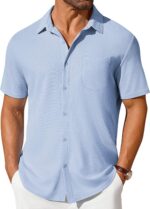 COOFANDY Men's Short Sleeve Button Down Shirt Casual Summer Beach Shirts Waffle Knit Shirt Wrinkle Free Untucked Shirt - Image 2