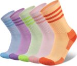 COOPLUS Womens Athletic Crew Socks 5 Pairs Outdoor Recreation Socks Performance Wicking Cushion Mid-Calf Socks - Image 2