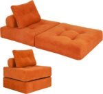 Convertible Futon Sofa Bed with Pillow – Multi-Function Foam Sleeper Chair, Space-Saving Sofa for Living Room & Bedroom, Soft Floor Mattress for Guests, Comfortable & Easy to Clean (DarkOrange) - Image 2