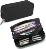 Della Gao Pencil Case Large Capacity Pencil Pouch Aesthetic Pen Bag Office Stationery Organizer Simple Sturdy Multifunctional Pencil Bag for Men - Black - Image 2