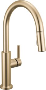 Delta Nicoli Brushed Gold Kitchen Faucet with Pull Down Sprayer, Modern Single Hole Kitchen Sink Faucet, Single Handle, Champagne Bronze 19867LF-CZ - Image 2