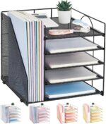 Desk Organizers and Accessories, 5-Tier Paper Letter Tray Organizer with File Holder, Desktop Organizer for Office Supplies (Black) - Image 2