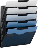 EASEPRES 5 Pocket Mesh Hanging Wall File Organizer, Wall Mounted Mail Paper Document Folder Holder, Clipboard Storage Organization Magazine Rack with Nametag Label for Office Home School, Black - Image 2