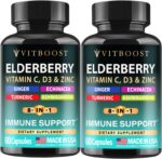 Elderberry Immune Support Supplement 8-in-1 Formula with Echinacea, Vitamin C & Zinc, Vitamin D 5000 IU, Turmeric, Ginger, Ashwagandha – Pack of 2 - Image 2